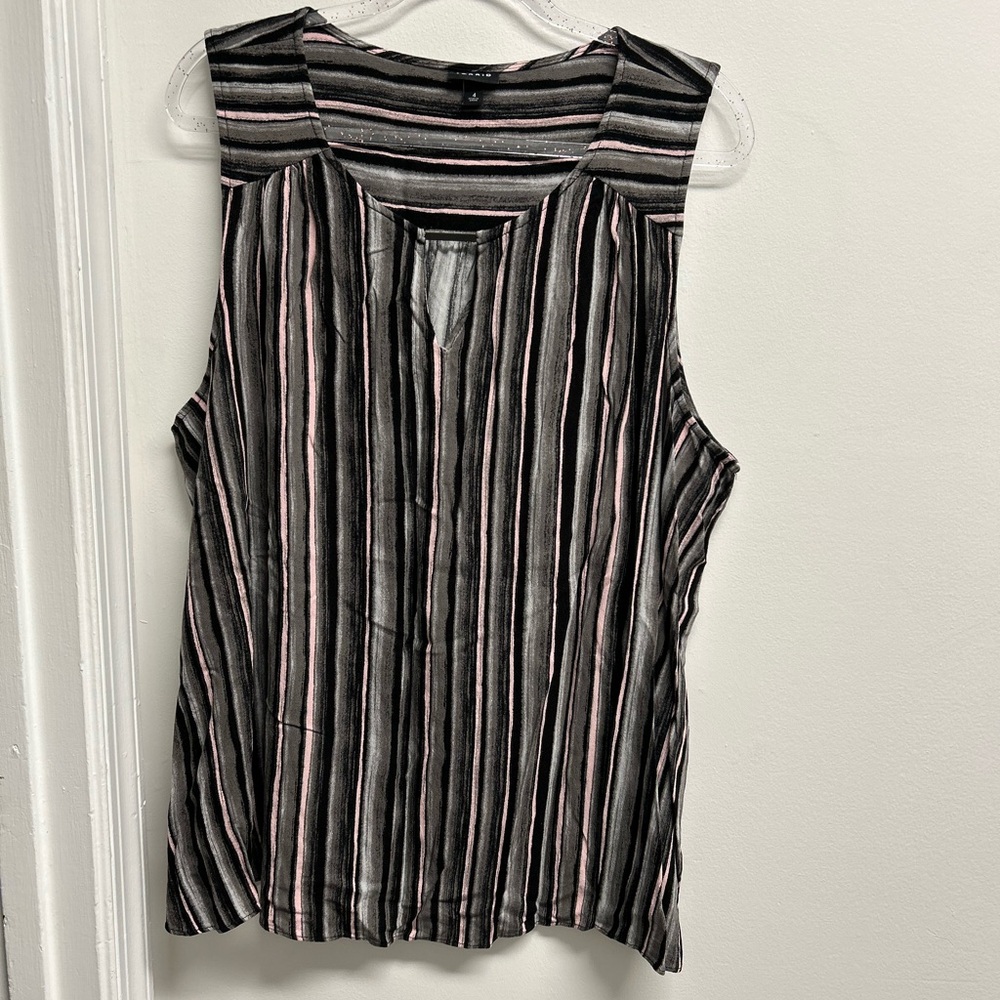 Striped Sleeveless Top - Black and Pink